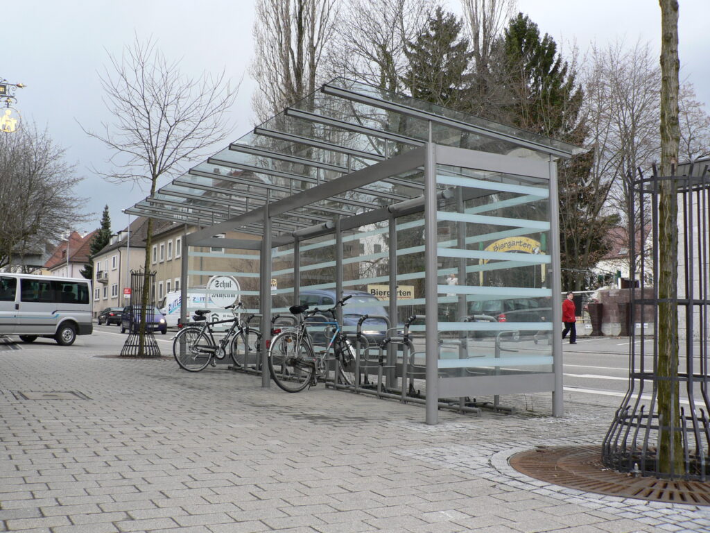 Fahrradabstellanlage BASIC einzeilig mit Pultdach