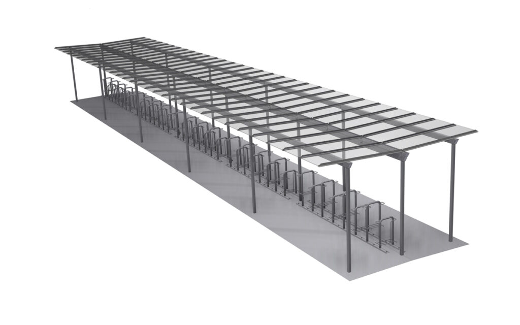 Fahrradüberdachung System X doppelzeilig 15-feldrig