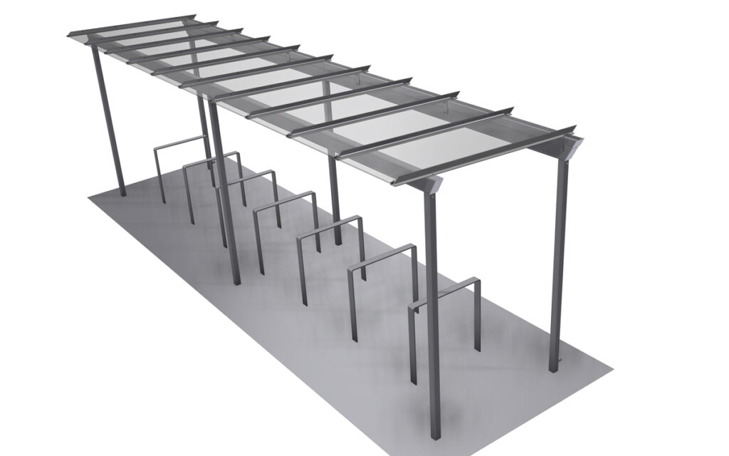 Fahrradüberdachung System X einzeilig 4-feldrig