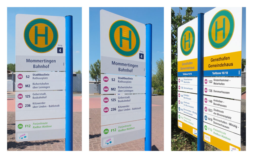 FLAG als Fahnenschild und Zwillingsschild mit wechselbaren Schildmodulen ohne sichtbare Befestigungselemente