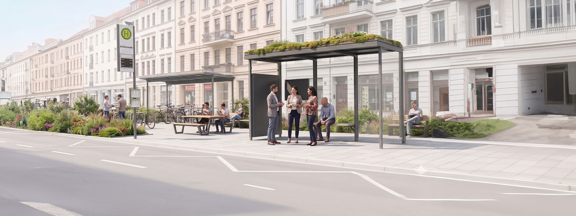 Fahrgastinformationen, Stadtmobiliar und Überdachungen