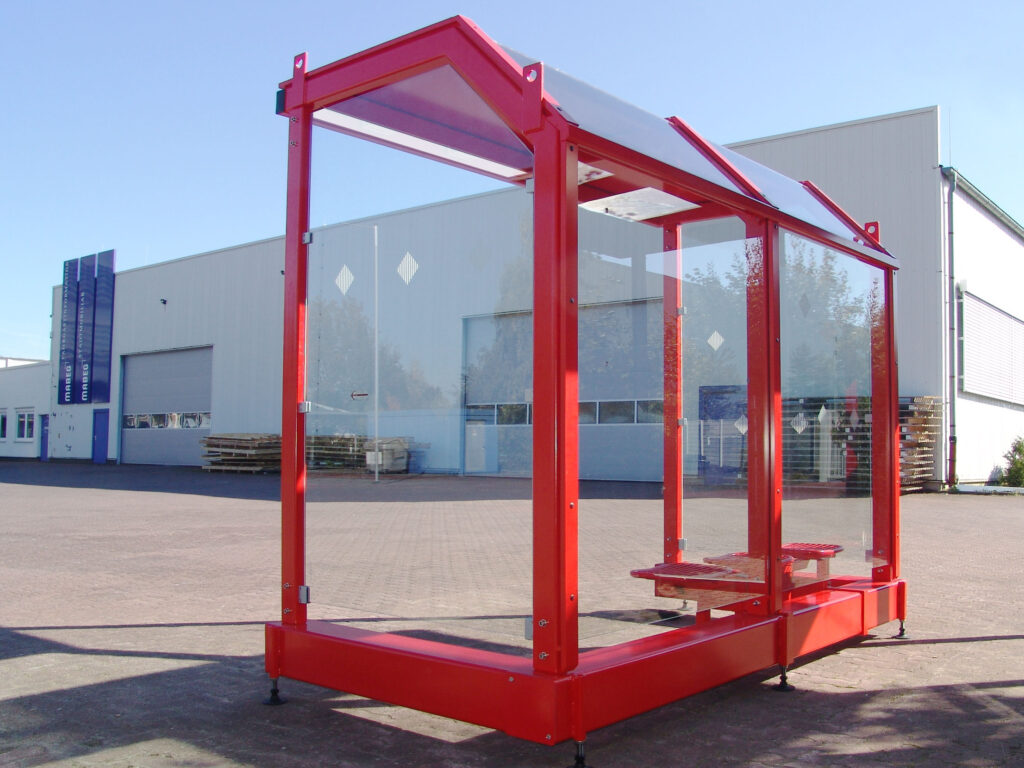 Mobile Wartehalle System A mit Zusatzgewichten bis Windlastzone 2