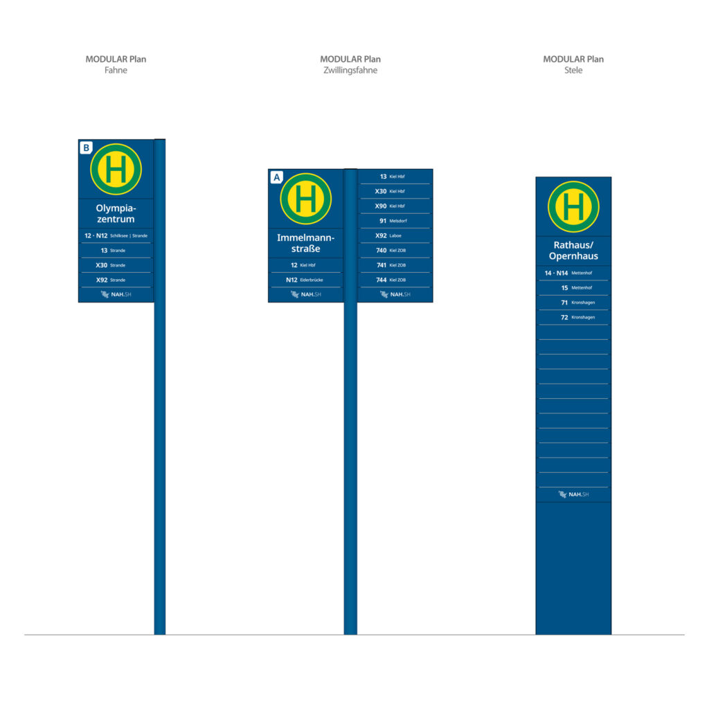 Typenübersicht - MODULAR Plan als Fahne, Zwillingsfahne und Stele