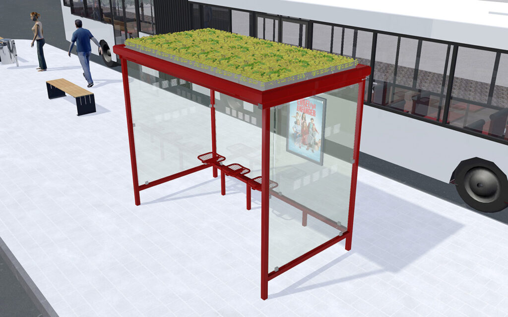 Rendering Gründach Wartehalle B-G mit ganzer Seitenwand