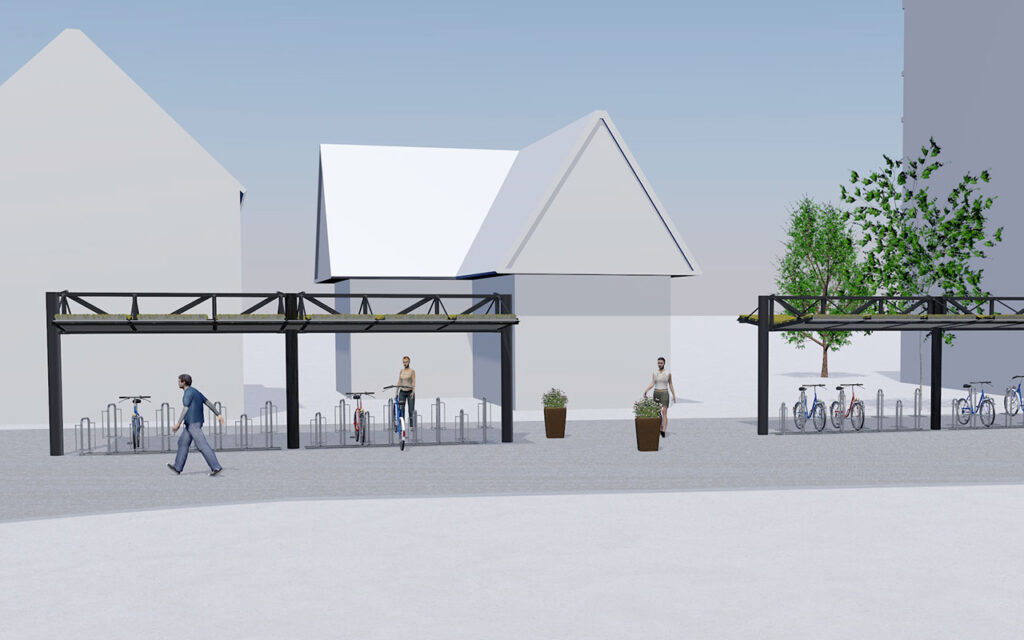 Fahrradüberdachung Typ O mit Gittergräger und Gründach