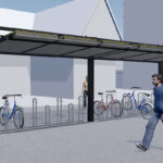 Fahrradüberdachung Typ O mit Pultdach und Dachbegrünung