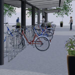 Überdachung Typ O (doppelzeilig) mit Dacheindeckung in Aluminiumblech und vorbepflanztem Gründach