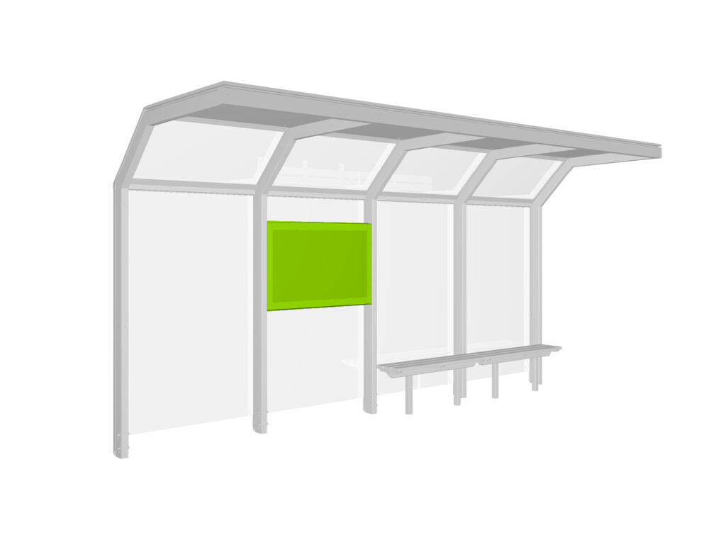 MT 365.300 Infovitrine zwischen Rückwandstützen der Wartehalle System A