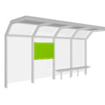 MT 365.300 Infovitrine zwischen Rückwandstützen der Wartehalle System A