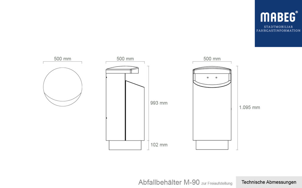 Abfallbehälter M-90 Abmessungen