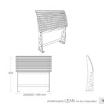 Abmessungen Anlehnstützbank LEAN mit Alu-Vollprofilen
