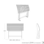 Abmessungen Anlehnstützbank LEAN mit Holzleisten