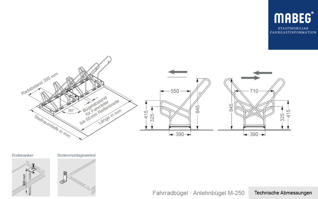 Abmessungen Anlehnparker M-250