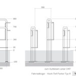 Abmessungen Typ K (ein- oder beidseitige Hoch-Tief-Einstellung von Fahrrädern) unter OKF