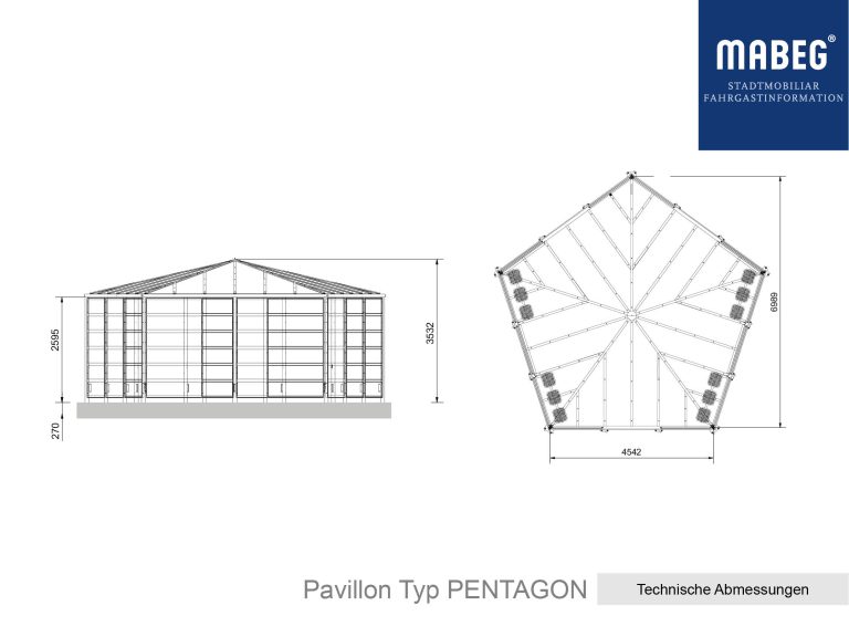 Technische Abmessungen Pavillon Typ Pentagon