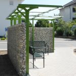 Überdachung Baureihe F über Eck-Lösung mit Zaungabionen