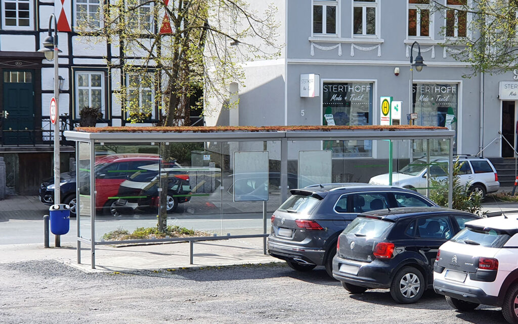 Wartehalle B-G 6-feldrig mit Gründach