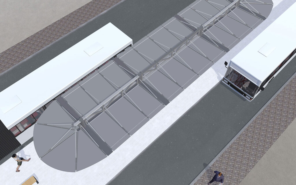 Überdachung System O doppelzeilig R-Maxi Langversion Eindeckung Aluminium (Überstand rund)