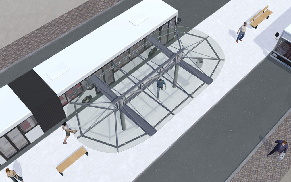 Überdachung System O doppelzeilig R-Maxi Eindeckung Glas (Überstand rund)