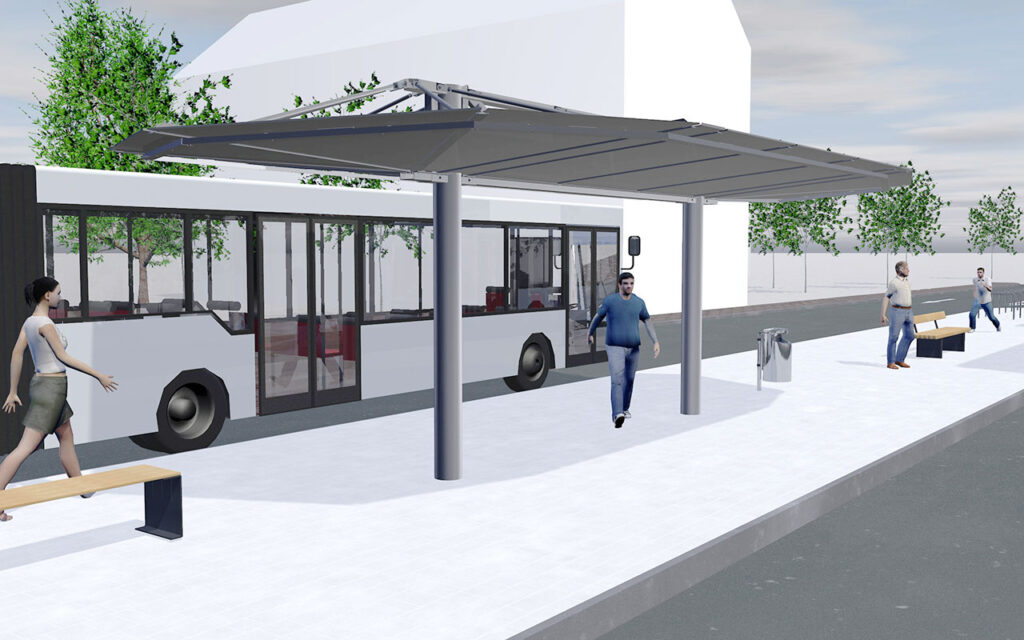 Überdachung System O doppelzeilig R-Maxi Eindeckung Aluminium mit Überstand eckig