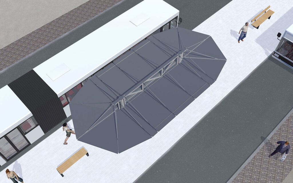 Überdachung System O doppelzeilig R-Maxi Eindeckung Aluminium (Überstand eckig)