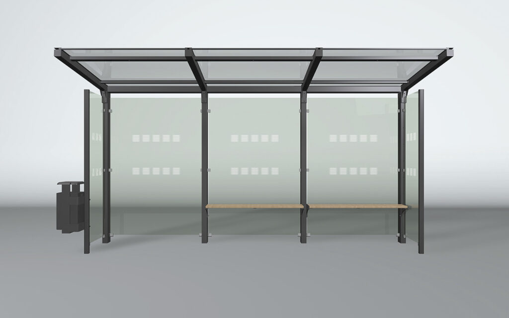 Rendering Wartehalle System Y 3-feldrig mit Einhängesitzbänken