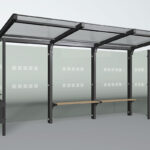 Rendering Wartehalle System Y 3-feldrig mit Abfallbehälter C40