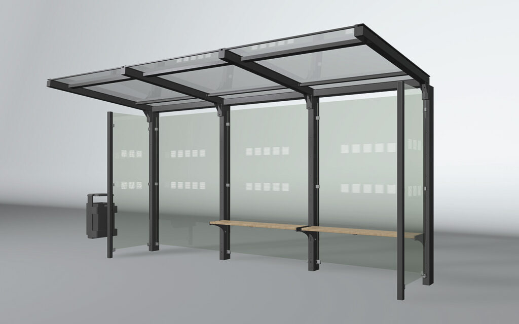 Rendering Wartehalle System Y 3-feldrig mit halben Seitenwänden